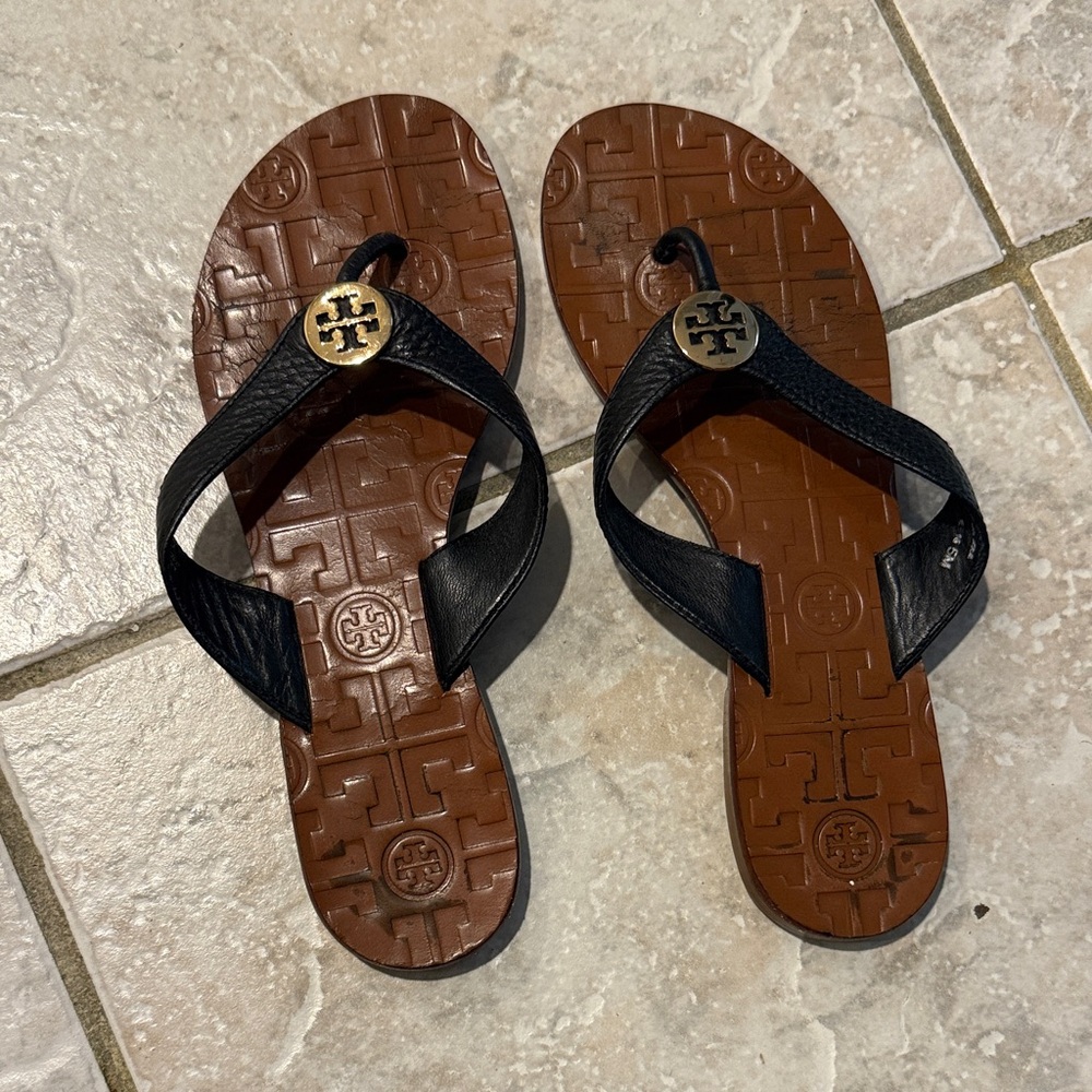 Tory Burch Black and Brown Flip Flops